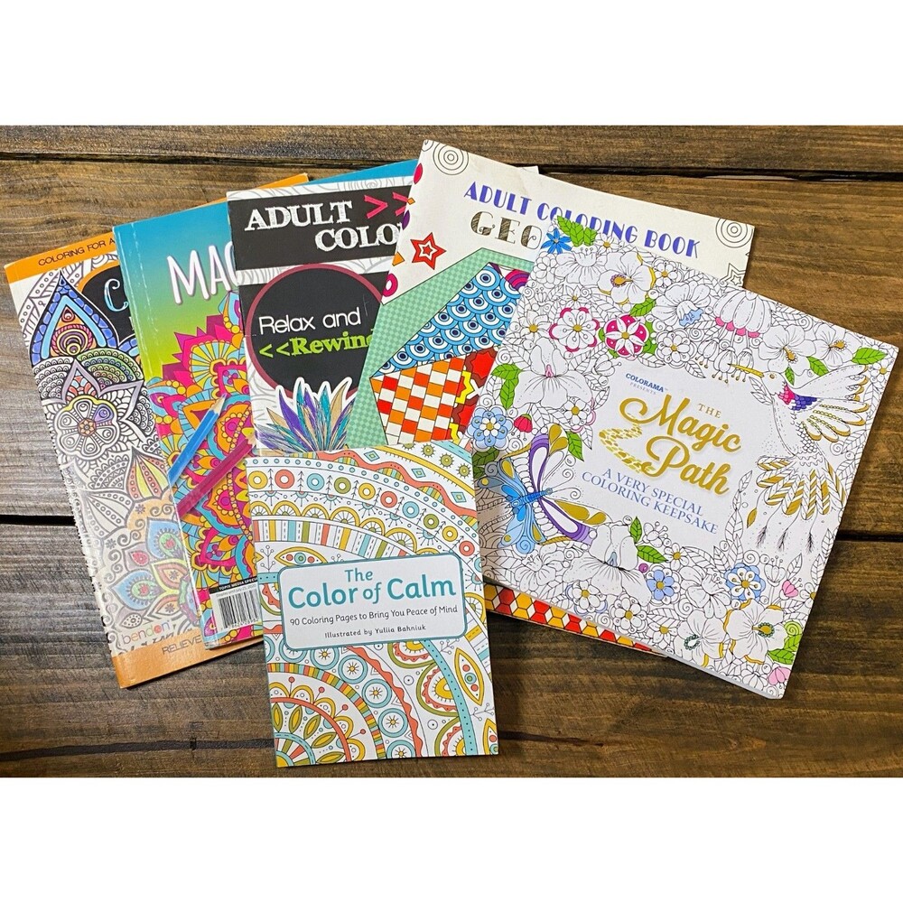 Adult Coloring Books Lot of 6 Flowers Animals Mandalas Geometric Nature Variety